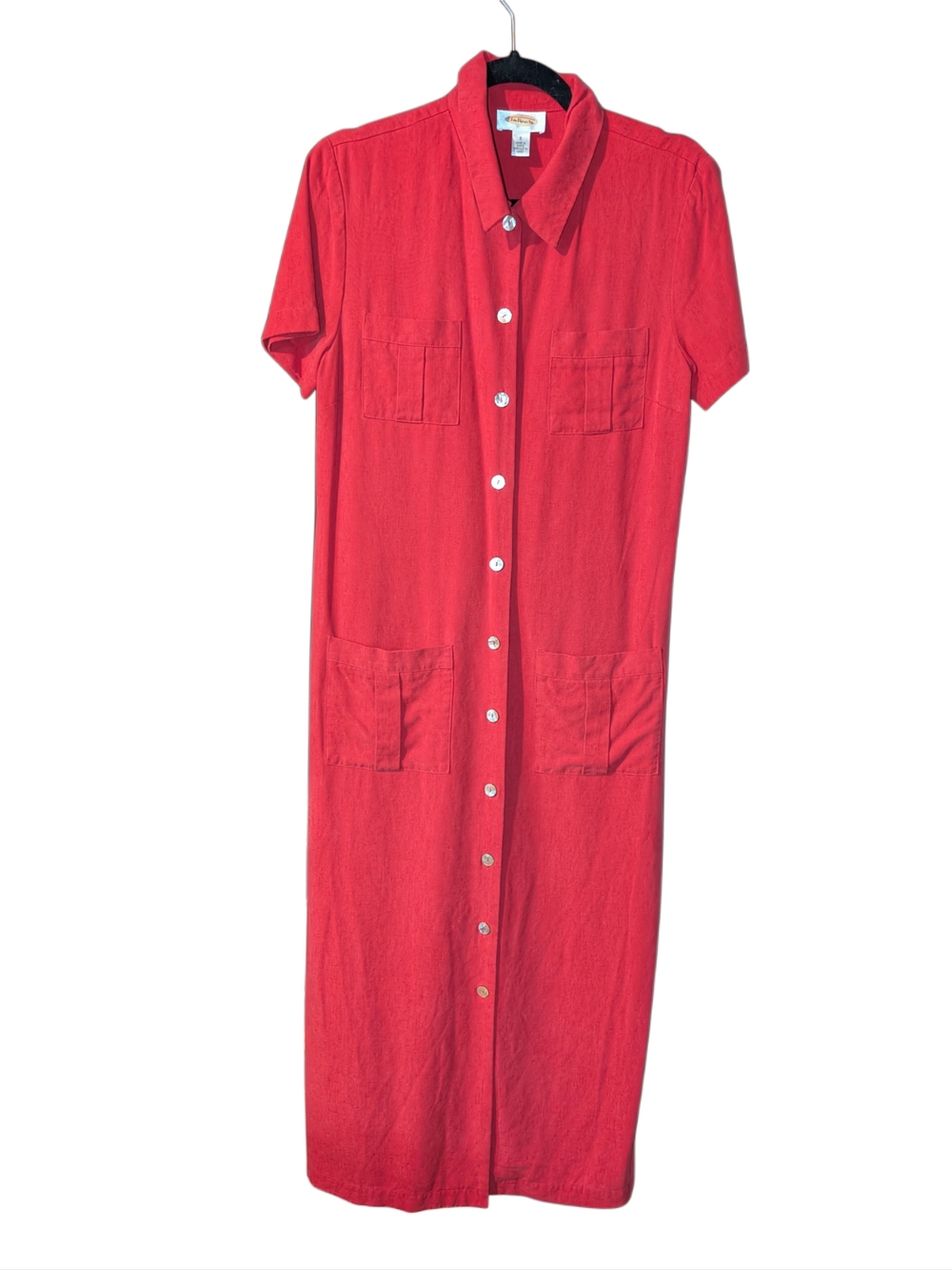VTG Talbots Linen Red Button-Front Shirt Dress